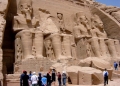 Looking for Greek graffiti at Abu Simbel.