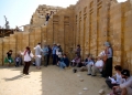 The group assembles in the shade for Evren Bruce’s report.