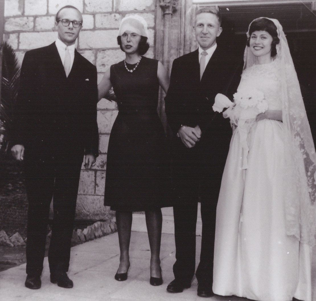 Ron and Connie Stroud at their wedding with Charles Williams and Beatrix Preyer in 1963.