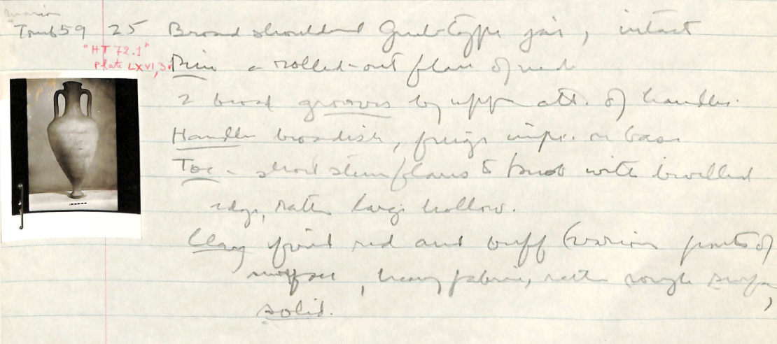 Virginia Grace’s notes on an amphora in the Cyprus Museum (Nicosia), Dec. 22, 1951 (from the Virginia Grace Papers VRG_Folder_0267, ASCSA Archives)